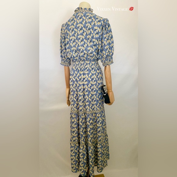 MAX STUDIO FLORAL PRINTED 'RUFFLE BUBBLE SLEEVE TIERED MAXI DRESS' IN PERIWINKLE - Picture 6 of 7